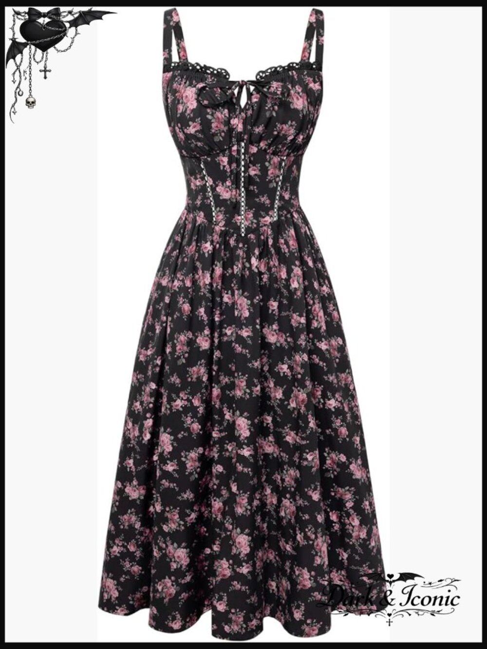 Women's Floral Corset Milkmaid Dress with Pockets Summer Wedding Guest Midi - Picture 1 of 7